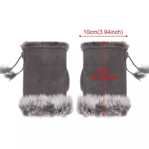 Rabbit Fur Trim Fingerless glove - Picture 5 of 5